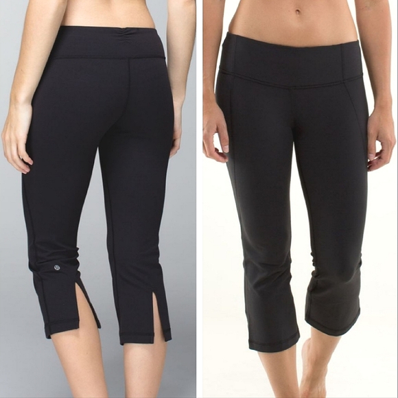 Lululemon Black Crop Leggings Yoga Workout Gym Casual Pants Size‎ 4 - Picture 1 of 10